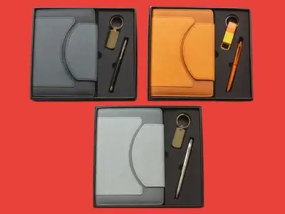 Diaries ( MODEL NO – 8036-1 ) ( 3 IN 1 ) MATERIAL DIARY – PU PEN – METAL KEYCHAIN – METAL