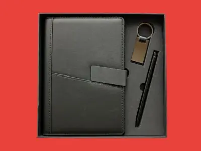 Diaries ( MODEL NO – 8030-2 ) ( 3 IN 1 ) MATERIAL DIARY – PU PEN – METAL KEYCHAIN – METAL
