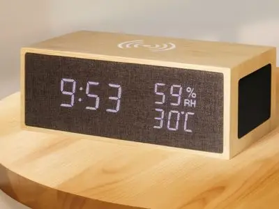 MODEL NO – 9032-1 BAMBOO WIRELESS CHARGING- 2401 WITH DIGITAL CLOCK